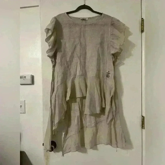 ACQUA & LIMONE  Lagenlook Flutter Sleeve Hi Low Asymmetrical Tunic L (G110) - Picture 2 of 10